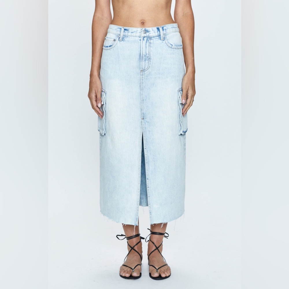 Pistola McKayla Low Slung Cargo Denim Midi Skirt Parasol Wash Size 24 NWT